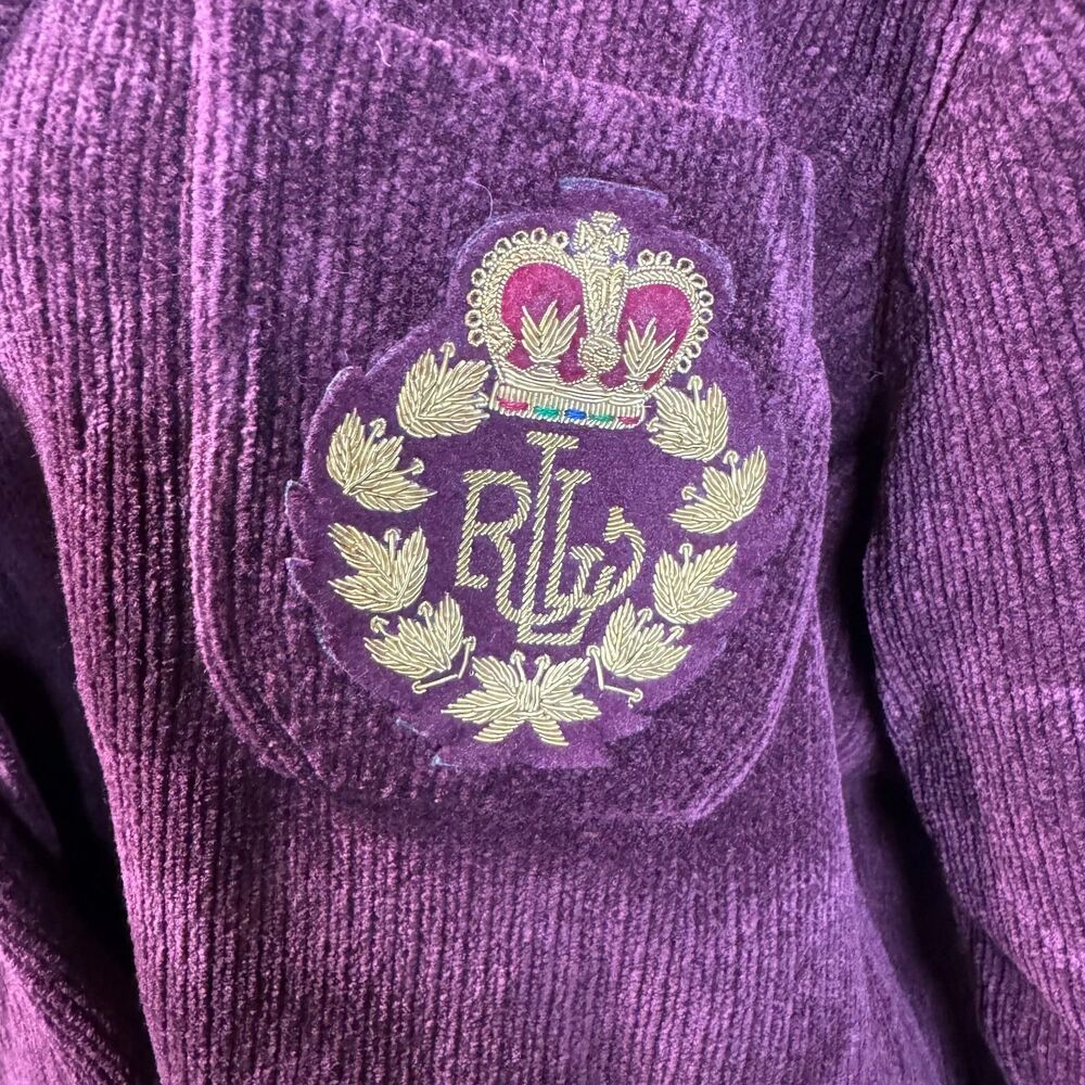 VTG Lauren Ralph Lauren Worsted Wool Corduroy Double Breasted Blazer L/XL Crest - Picture 3 of 12